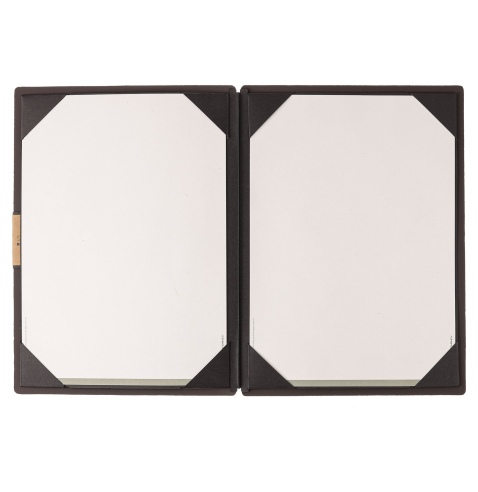 Porta Menu A4 (23,2x31,8 cm) etichetta PATCH "menu" cornicetta (4 facciate) elastico nero BICOLOR SABBIA
