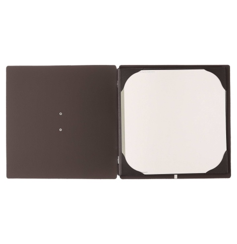 Porta Menu QUADRATO (23x23,1 cm) etichetta METAL "personalizzata" (minimo 18 pezzi) cornicetta (4 facciate) elastico nero BICOLO