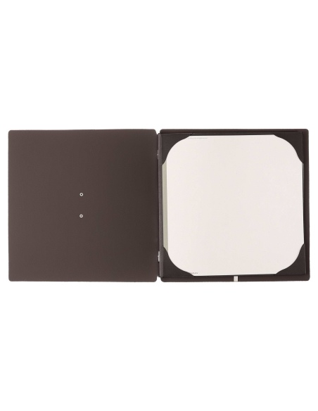 Porta Menu QUADRATO (23x23,1 cm) etichetta METAL "personalizzata" (minimo 18 pezzi) cornicetta (4 facciate) elastico nero BICOLO