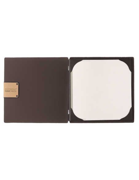 Porta Menu QUADRATO (23x23,1 cm) etichetta PATCH "menu" cornicetta (4 facciate) elastico nero BICOLOR SABBIA
