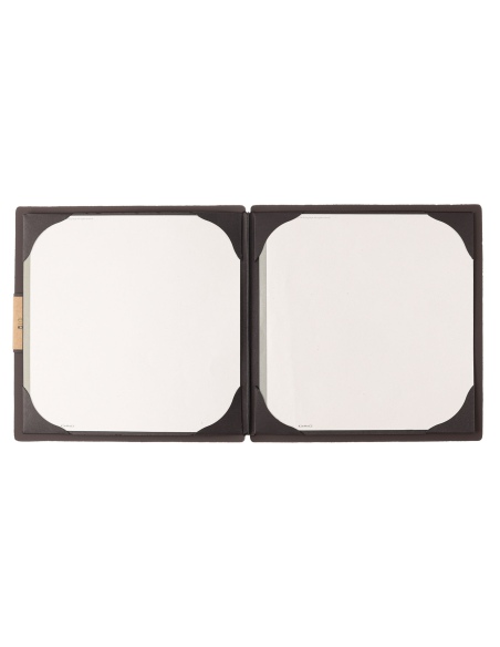 Porta Menu QUADRATO (23x23,1 cm) etichetta PATCH "menu" cornicetta (4 facciate) elastico nero BICOLOR SABBIA