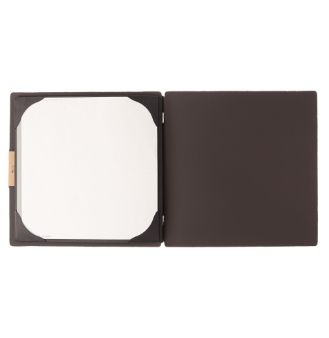 Porta Menu QUADRATO (23x23,1 cm) etichetta PATCH "menu" cornicetta (4 facciate) elastico nero BICOLOR SABBIA