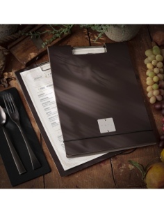 CITY MENU porta menu A4 etichetta METAL STANDARD "menu" molla ferma fogli BICOLOR COCOA