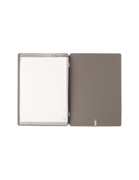 Porta Menu A5 (16,5x23,1 cm) etichetta METAL "personalizzata" (minimo 18 pezzi) 2 buste (4 facciate) elastico nero BICOLOR COCOA