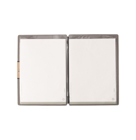 Porta Menu A5 (16,5x23,1 cm) etichetta PATCH "personalizzata" (minimo 18 pezzi) 2 buste (4 facciate) elastico nero BICOLOR COCOA