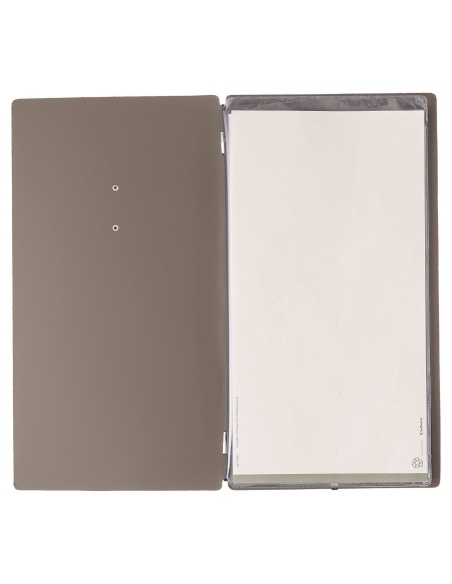 Porta Menu A4 SLIM (17,4x31,8 cm) etichetta METAL "menu" 2 buste (4 facciate) elastico nero BICOLOR COCOA