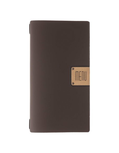 Porta Menu A4 SLIM (17,4x31,8 cm) etichetta PATCH "personalizzata" (minimo 18 pezzi) 2 buste (4 facciate) elastico nero BICOLOR 