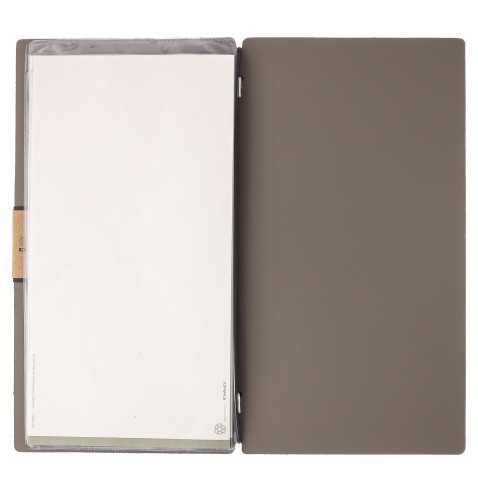 Porta Menu A4 SLIM (17,4x31,8 cm) etichetta PATCH "personalizzata" (minimo 18 pezzi) 2 buste (4 facciate) elastico nero BICOLOR 