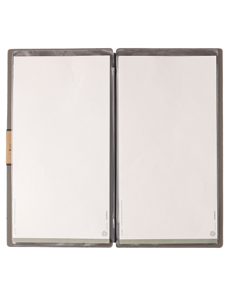 Porta Menu A4 SLIM (17,4x31,8 cm) etichetta PATCH "menu" 2 buste (4 facciate) elastico nero BICOLOR COCOA