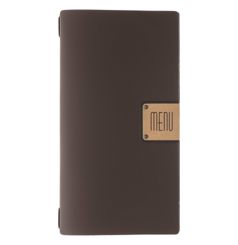 Porta Menu A4 SLIM (17,4x31,8 cm) etichetta PATCH "menu" solo elastico nero BICOLOR COCOA