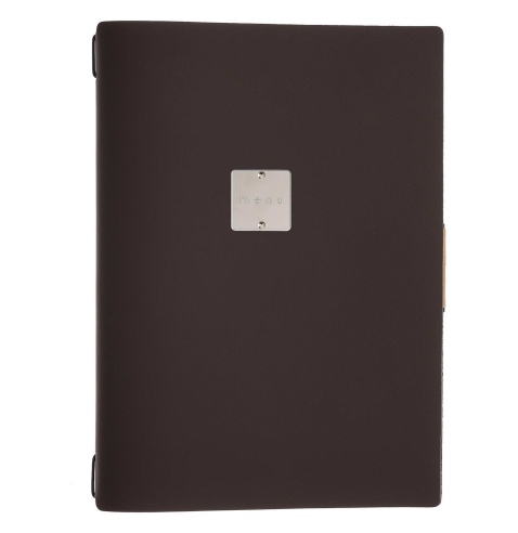 Porta Menu A4 (23,2x31,8 cm) etichetta METAL "menu" 2 buste (4 facciate) elastico nero BICOLOR COCOA