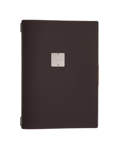 Porta Menu A4 (23,2x31,8 cm) etichetta METAL "menu" 2 buste (4 facciate) elastico nero BICOLOR COCOA