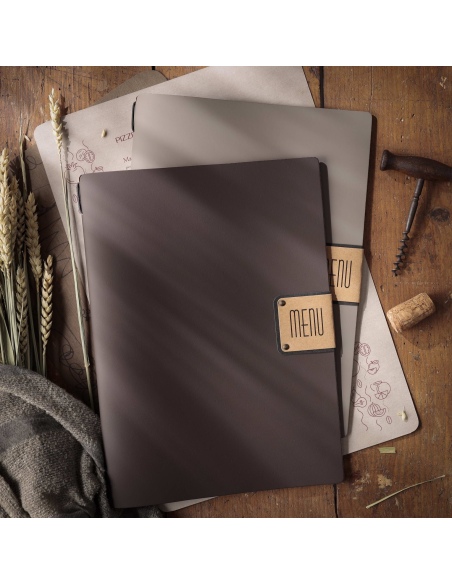 Porta Menu A4 (23,2x31,8 cm) etichetta PATCH "menu" solo elastico nero BICOLOR COCOA