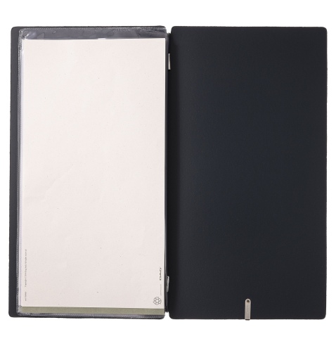 Porta Menu A4 SLIM (17,4x31,8 cm) senza etichetta 2 buste (4 facciate) elastico nero PORTOFINO BLU