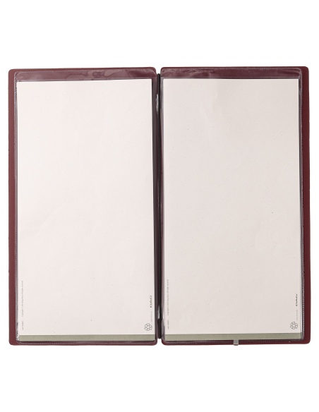Porta Menu A4 SLIM (17,4x31,8 cm) senza etichetta 2 buste (4 facciate) elastico nero PORTOFINO BORDEAUX