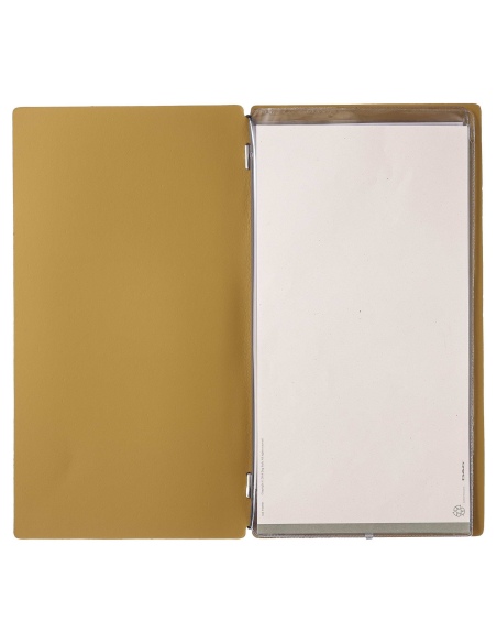 Porta Menu A4 SLIM (17,4x31,8 cm) stampa bassorilievo 2 buste (4 facciate) elastico nero PORTOFINO OCRA