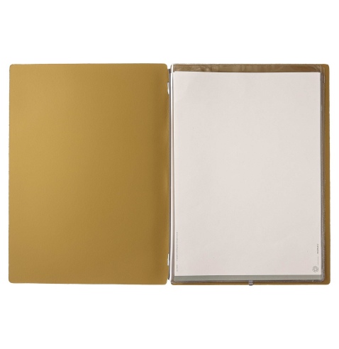 Porta Menu A4 (23,2x31,8 cm) stampa bassorilievo 2 buste (4 facciate) elastico nero PORTOFINO OCRA