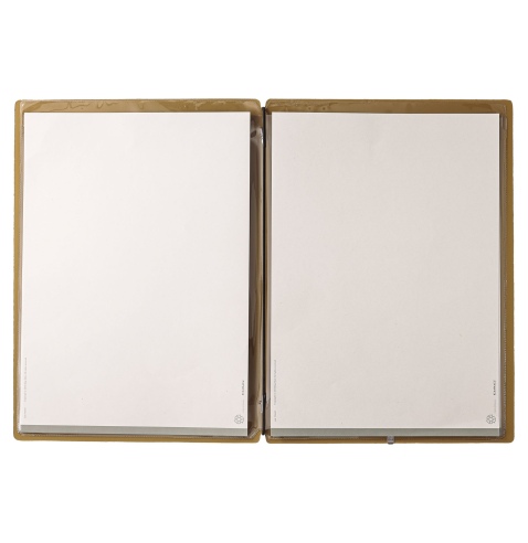 Porta Menu A4 (23,2x31,8 cm) stampa bassorilievo 2 buste (4 facciate) elastico nero PORTOFINO OCRA