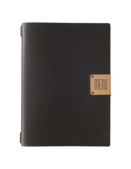 Porta Menu A4 (23,2x31,8 cm) etichetta PATCH "menu" 2 buste (4 facciate) elastico nero PORTOFINO NERO