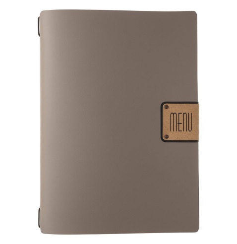 Porta Menu A4 (23,2x31,8 cm) etichetta PATCH "menu" 2 buste (4 facciate) elastico nero PORTOFINO TORTORA