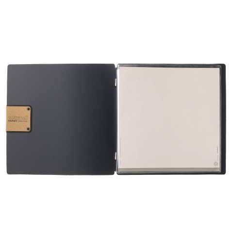 Porta Menu QUADRATO (23x23,1 cm) etichetta PATCH "personalizzata" (minimo 18 pezzi) 2 buste (4 facciate) elastico nero PORTOFINO