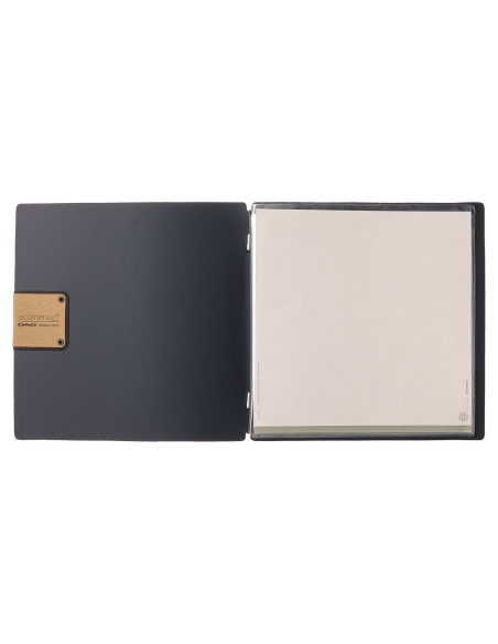 Porta Menu QUADRATO (23x23,1 cm) etichetta PATCH "personalizzata" (minimo 18 pezzi) 2 buste (4 facciate) elastico nero PORTOFINO
