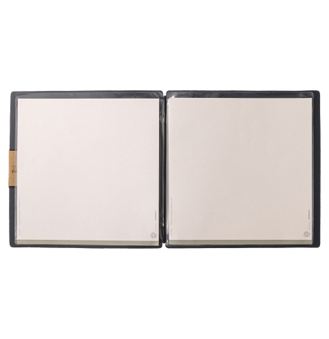 Porta Menu QUADRATO (23x23,1 cm) etichetta PATCH "menu" 2 buste (4 facciate) elastico nero PORTOFINO BLU