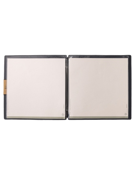 Porta Menu QUADRATO (23x23,1 cm) etichetta PATCH "menu" 2 buste (4 facciate) elastico nero PORTOFINO BLU