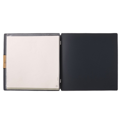 Porta Menu QUADRATO (23x23,1 cm) etichetta PATCH "menu" 2 buste (4 facciate) elastico nero PORTOFINO BLU
