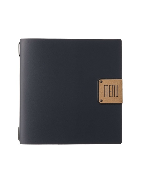 Porta Menu QUADRATO (23x23,1 cm) etichetta PATCH "menu" solo elastico nero PORTOFINO BLU