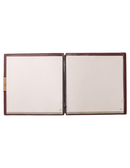 Porta Menu QUADRATO (23x23,1 cm) etichetta PATCH "personalizzata" (minimo 18 pezzi) 2 buste (4 facciate) elastico nero PORTOFINO