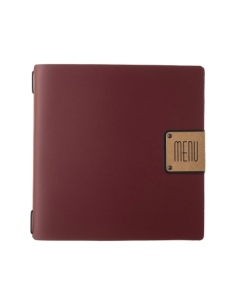Porta Menu QUADRATO (23x23,1 cm) etichetta PATCH "menu" 2 buste (4 facciate) elastico nero PORTOFINO BORDEAUX