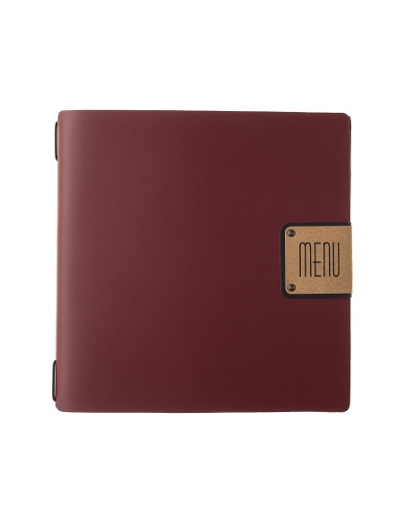Porta Menu QUADRATO (23x23,1 cm) etichetta PATCH "menu" 2 buste (4 facciate) elastico nero PORTOFINO BORDEAUX
