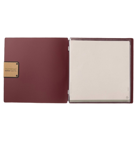 Porta Menu QUADRATO (23x23,1 cm) etichetta PATCH "menu" 2 buste (4 facciate) elastico nero PORTOFINO BORDEAUX