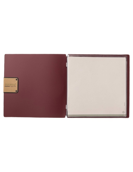 Porta Menu QUADRATO (23x23,1 cm) etichetta PATCH "menu" 2 buste (4 facciate) elastico nero PORTOFINO BORDEAUX