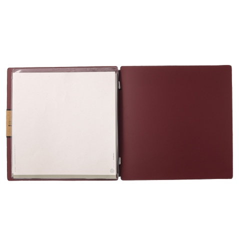 Porta Menu QUADRATO (23x23,1 cm) etichetta PATCH "menu" 2 buste (4 facciate) elastico nero PORTOFINO BORDEAUX