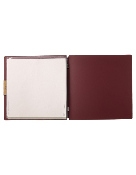 Porta Menu QUADRATO (23x23,1 cm) etichetta PATCH "menu" 2 buste (4 facciate) elastico nero PORTOFINO BORDEAUX
