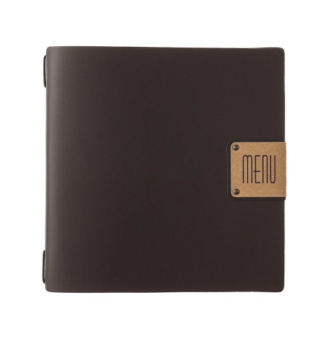 Porta Menu QUADRATO (23x23,1 cm) etichetta PATCH "personalizzata" (minimo 18 pezzi) 2 buste (4 facciate) elastico nero PORTOFINO