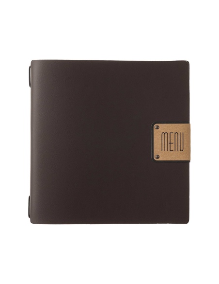 Porta Menu QUADRATO (23x23,1 cm) etichetta PATCH "personalizzata" (minimo 18 pezzi) 2 buste (4 facciate) elastico nero PORTOFINO