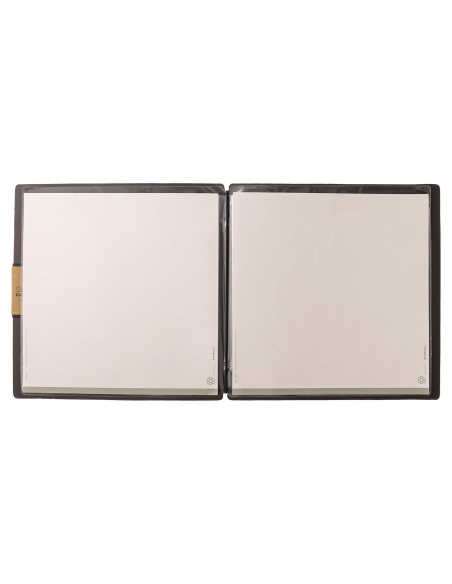 Porta Menu QUADRATO (23x23,1 cm) etichetta PATCH "menu" 2 buste (4 facciate) elastico nero PORTOFINO MARRONE
