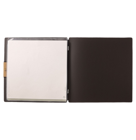 Porta Menu QUADRATO (23x23,1 cm) etichetta PATCH "menu" 2 buste (4 facciate) elastico nero PORTOFINO MARRONE