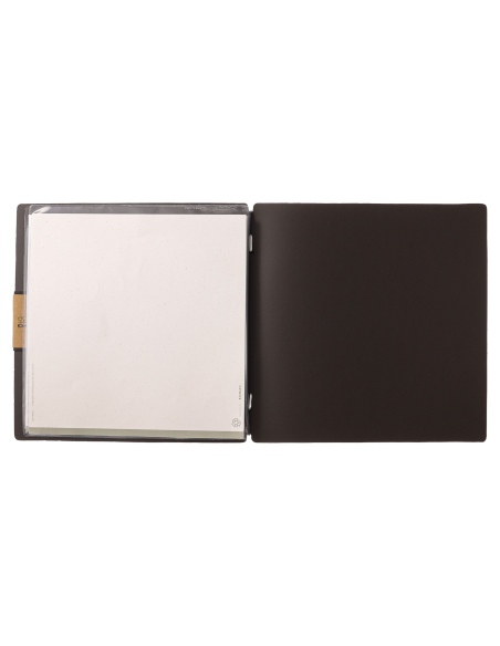 Porta Menu QUADRATO (23x23,1 cm) etichetta PATCH "menu" 2 buste (4 facciate) elastico nero PORTOFINO MARRONE