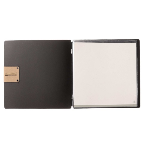 Porta Menu QUADRATO (23x23,1 cm) etichetta PATCH "personalizzata" (minimo 18 pezzi) 2 buste (4 facciate) elastico nero PORTOFINO