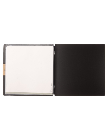 Porta Menu QUADRATO (23x23,1 cm) etichetta PATCH "personalizzata" (minimo 18 pezzi) 2 buste (4 facciate) elastico nero PORTOFINO