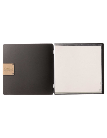 Porta Menu QUADRATO (23x23,1 cm) etichetta PATCH "menu" 2 buste (4 facciate) elastico nero PORTOFINO NERO