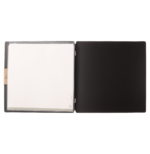 Porta Menu QUADRATO (23x23,1 cm) etichetta PATCH "menu" 2 buste (4 facciate) elastico nero PORTOFINO NERO