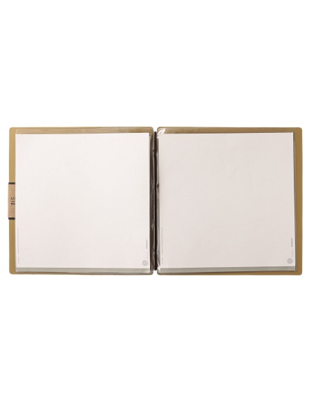 Porta Menu QUADRATO (23x23,1 cm) etichetta PATCH "menu" 2 buste (4 facciate) elastico nero PORTOFINO OCRA