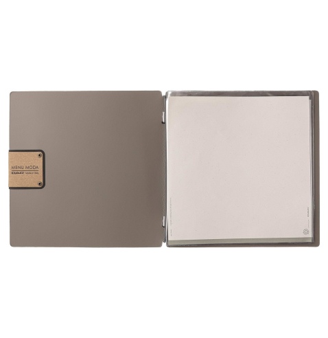 Porta Menu QUADRATO (23x23,1 cm) etichetta PATCH "personalizzata" (minimo 18 pezzi) 2 buste (4 facciate) elastico nero PORTOFINO