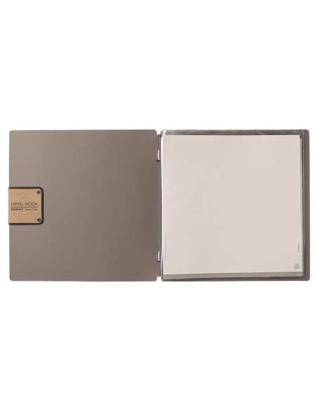 Porta Menu QUADRATO (23x23,1 cm) etichetta PATCH "personalizzata" (minimo 18 pezzi) 2 buste (4 facciate) elastico nero PORTOFINO