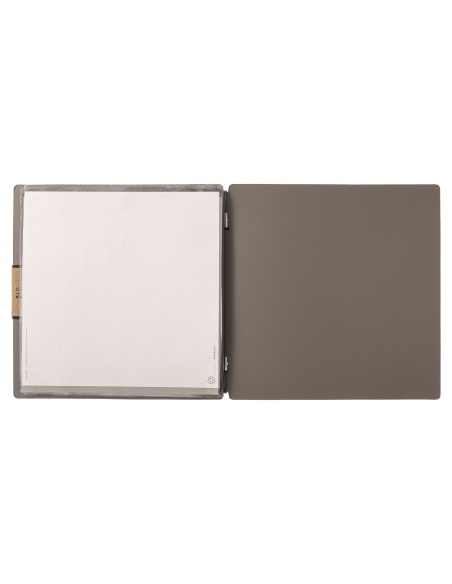 Porta Menu QUADRATO (23x23,1 cm) etichetta PATCH "menu" 2 buste (4 facciate) elastico nero PORTOFINO TORTORA